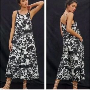 Anthropologie Maeve Chrysanthemum Wide-Leg Jumpsuit Animal Print Black Sz M Arty